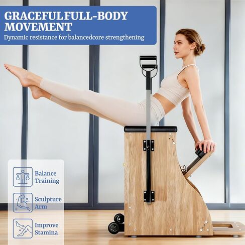 Pilates Chair Wunda Chair Pilates Combo Chair with Handles Split Pedals Reformer Machine for Yoga Core Training Rehabilitation Includes Non-Slip Socks (Wood Panel Bracket) in Kuwait