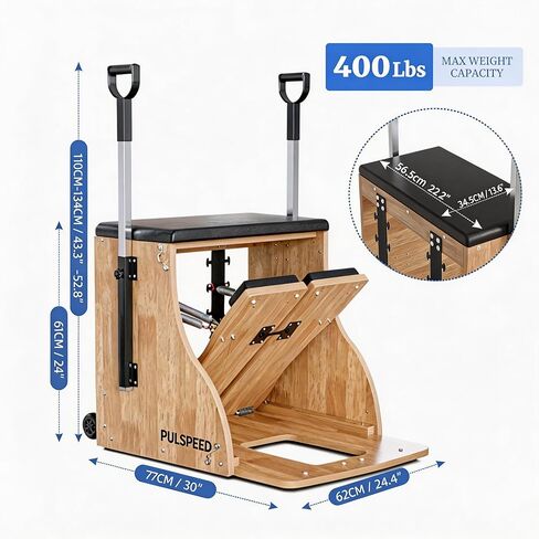 Pilates Chair Wunda Chair Pilates Combo Chair with Handles Split Pedals Reformer Machine for Yoga Core Training Rehabilitation Includes Non-Slip Socks (Wood Panel Bracket) in Kuwait