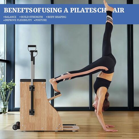 Pilates Chair Wunda Chair Pilates Combo Chair with Handles Split Pedals Reformer Machine for Yoga Core Training Rehabilitation Includes Non-Slip Socks (Wood Panel Bracket) in Kuwait