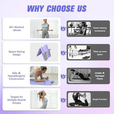 مجموعة بيلاتيس بيلاتيس ريفورمر 6 في 1 متعددة الوظائف لمعدات التمارين المنزلية، آلة بيلاتيس محمولة قابلة للطي، مدرب لوح تمارين البطن للنساء in Kuwait
