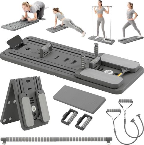 لوح بيلاتيس مريح للاستخدام المنزلي، مجموعة مصلح بيلاتيس قابلة للطي مع أشرطة مقاومة، معدات لياقة بدنية احترافية الكل في واحد للعضلات الأساسية وعضلات البطن والأرداف والساقين والمؤخرة وتنغيم الذراعين in Kuwait