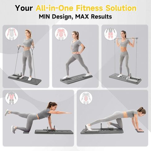 لوح بيلاتيس مريح للاستخدام المنزلي، مجموعة مصلح بيلاتيس قابلة للطي مع أشرطة مقاومة، معدات لياقة بدنية احترافية الكل في واحد للعضلات الأساسية وعضلات البطن والأرداف والساقين والمؤخرة وتنغيم الذراعين in Kuwait