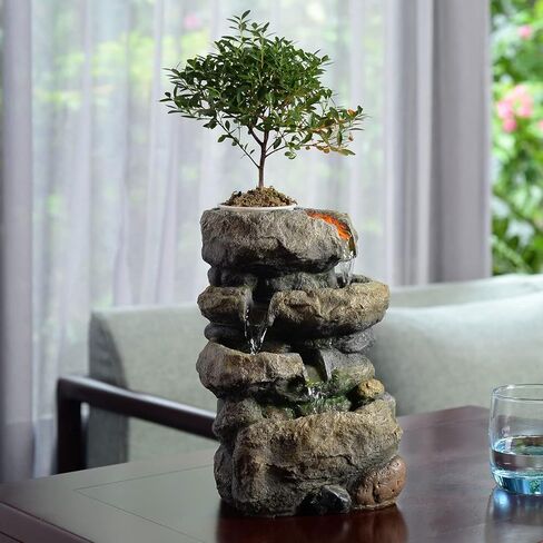 Kalona Indoor Fountain Exquisite Rockery Fountains Soothing Sound Tabletop Fountains Home/Office Decor with a Small Plastic Pot to Grow The Plant by Yourself(Automatic Watering)(22020) in Kuwait