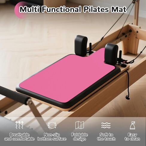 بساط بيلاتيس ريفورمر غير قابل للانزلاق، بساط منشفة بيلاتيس مخملي ناعم من جلد الغزال، بساط بيلاتيس مع معدات متعددة، خفيف الوزن وقابل للطي، يمتص العرق ويجف سريعًا، لليوجا واللياقة البدنية (وردي) in Kuwait