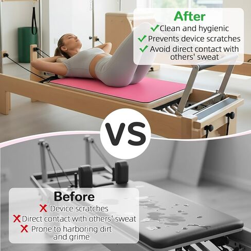 بساط بيلاتيس ريفورمر غير قابل للانزلاق، بساط منشفة بيلاتيس مخملي ناعم من جلد الغزال، بساط بيلاتيس مع معدات متعددة، خفيف الوزن وقابل للطي، يمتص العرق ويجف سريعًا، لليوجا واللياقة البدنية (وردي) in Kuwait