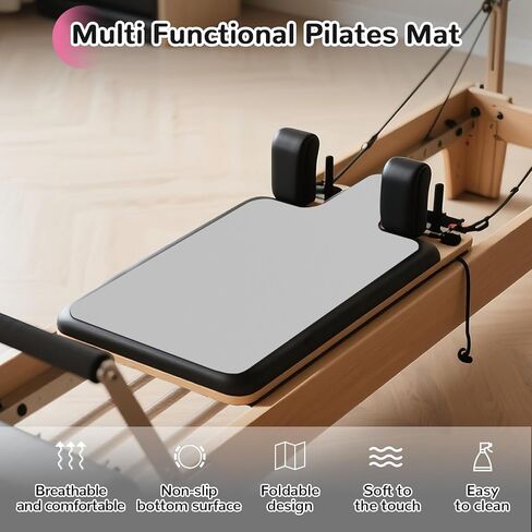 بساط بيلاتيس مصلح غير قابل للانزلاق، بساط منشفة بيلاتيس بسطح من الصوف الناعم، بساط بيلاتيس مع معدات متعددة، خفيف الوزن وقابل للطي، يمتص العرق ويجف سريعًا، لليوجا واللياقة البدنية (رمادي) in Kuwait