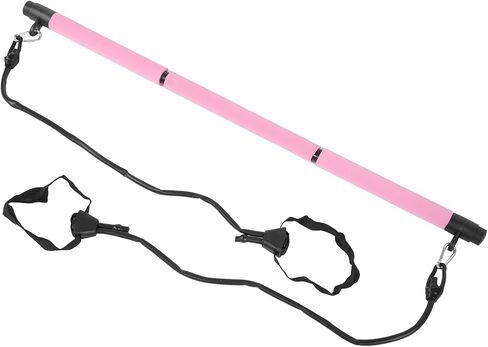Pilates Bar Workout Stick 3-Section Adjustable Pilates Rod for Full Body Exercise with 2 Tension Straps Detachable Design Home Gym Travel Fitness Equipment in Saudi Arabia