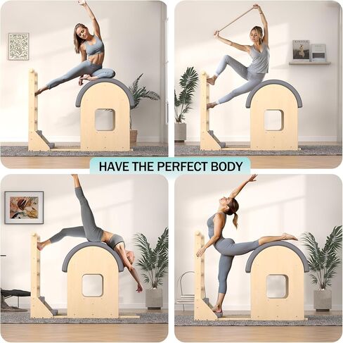 أسطوانة سلم بيلاتيس رمادية، آلة بيلاتيس خشبية لتصحيح العمود الفقري للتمرين المنزلي، قوس بيلاتيس للتوازن، تقوية القلب والتمدد - Ngxmky in Kuwait