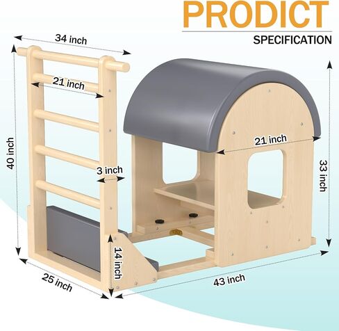 أسطوانة سلم بيلاتيس رمادية، آلة بيلاتيس خشبية لتصحيح العمود الفقري للتمرين المنزلي، قوس بيلاتيس للتوازن، تقوية القلب والتمدد - Ngxmky in Kuwait