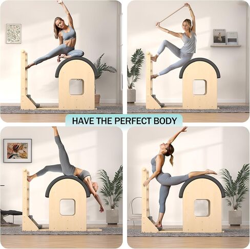 أسطوانة سلم بيلاتيس سوداء، آلة بيلاتيس خشبية لتصحيح العمود الفقري للتمرين المنزلي، قوس بيلاتيس للتوازن، تقوية القلب والتمدد - Ngxmky in Kuwait