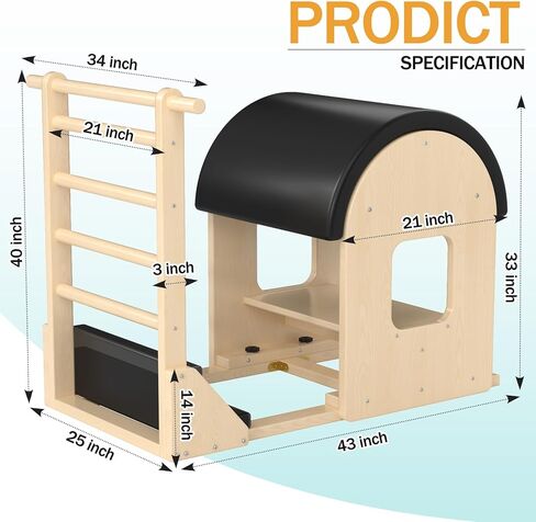 أسطوانة سلم بيلاتيس سوداء، آلة بيلاتيس خشبية لتصحيح العمود الفقري للتمرين المنزلي، قوس بيلاتيس للتوازن، تقوية القلب والتمدد - Ngxmky in Kuwait