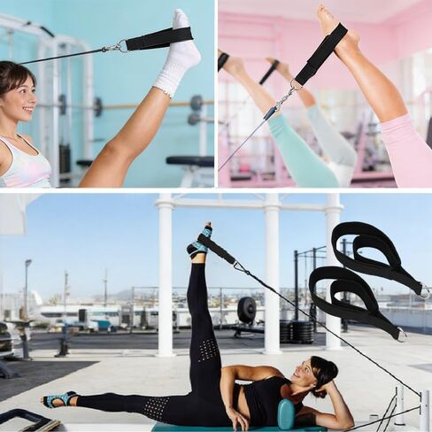 2PCS Pilates Straps Soft Padded Handles, Durable Pilates Double Loop D-Ring Straps,Pilates Straps for Reformer,Home Gym & Yoga Workout Exercise Accessories in Kuwait