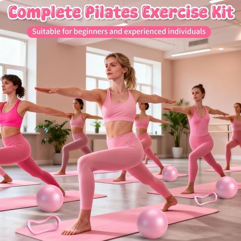 Pilates Equipment Kit for Home Workouts - 18pcs Set- 14'' Pilates Ring and Ball Set for Women, Pilates/Yoga Accessories Kit with Wrist Weights, Resistance Bands, Core Sliders, Yoga Strap, Socks, Bag in Kuwait