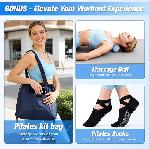 GINMIC Pilates Equipment, Pilates Kit for Women Home Workouts, at Home Pilates Set with Pilates Ring, Pilates Ball, Long and Loop Resistance Bands, Pilates Socks, Massage Ball, Guide & Bag in Kuwait