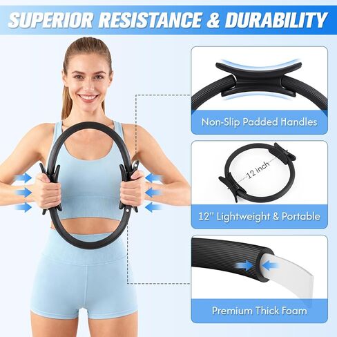 GINMIC Pilates Equipment, Pilates Kit for Women Home Workouts, at Home Pilates Set with Pilates Ring, Pilates Ball, Long and Loop Resistance Bands, Pilates Socks, Massage Ball, Guide & Bag in Kuwait