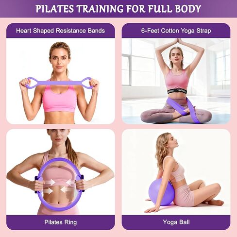 Home Pilates Kit for Women, Pilates Ring Set, Pilates Equipment Kit for Women Home Workouts, Pilates Essentials Kit with Pilates Ring and Ball, Resistance Bands for Strength, Toning, Flexibility in Saudi Arabia