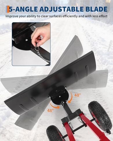Snow Shovel with Rubber Wheels,29" w x 14" h Angled Blade, Back Saver Snow Pusher with Adjustable Double Rod, 5-Position Adjustment for Driveway & Sidewalk, Black & Red in Kuwait