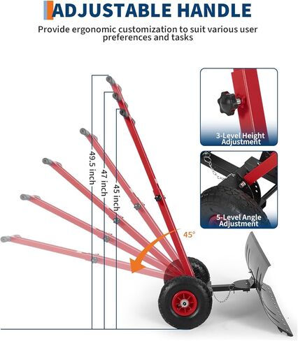 Snow Shovel with Rubber Wheels,29" w x 14" h Angled Blade, Back Saver Snow Pusher with Adjustable Double Rod, 5-Position Adjustment for Driveway & Sidewalk, Black & Red in Kuwait