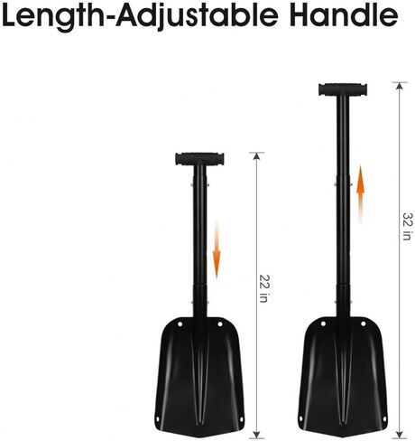 مجرفة ثلج قابلة للطي من الألومنيوم، مجرفة رياضية محمولة مكونة من 3 قطع، مجرفة طوارئ خفيفة الوزن للسيارة والتخييم والأنشطة الخارجية وإزالة الثلج، أسود غير لامع in Kuwait