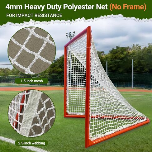 استبدال شبكة هدف لاكروس 4 مم 6 × 6 × 7 قدم شديدة التحمل مع حبل ربط شبكي لاكروس 2/4 × 49 قدم، شبكة بديلة لاكروس لممارسة لاكروس والمنافسة in Kuwait