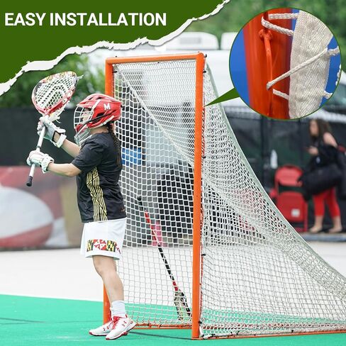 استبدال شبكة هدف لاكروس 4 مم 6 × 6 × 7 قدم شديدة التحمل مع حبل ربط شبكي لاكروس 2/4 × 49 قدم، شبكة بديلة لاكروس لممارسة لاكروس والمنافسة in Kuwait