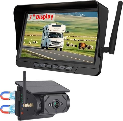 Magnetic Solar Wireless Backup Camera 7 inch DVR HD 1080P Display Rechargeable Suitable for Rear View Camera 1 Min Easy Install Scratch-Proof No Delay for Truck Trailer Semi RV Camper in Saudi Arabia
