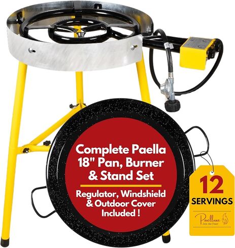 Paella Burner and Stand Set 12 Servings, 18 Inch Paella Pan, Dual Propane Outdoor Stove with Stand & Regulator, Portable Gas Cooker for Camping Crawfish Boil Cooking Outdoor, Paellera Propano in Saudi Arabia