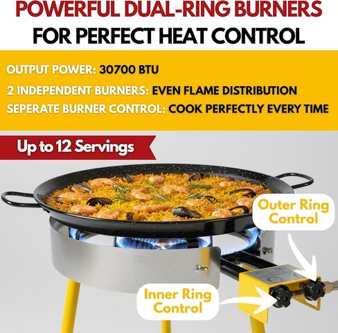 Paella Burner and Stand Set 12 Servings, 18 Inch Paella Pan, Dual Propane Outdoor Stove with Stand & Regulator, Portable Gas Cooker for Camping Crawfish Boil Cooking Outdoor, Paellera Propano in Saudi Arabia