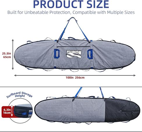 حقيبة سفر لركوب الأمواج بطول 8 أقدام، حقيبة مزدوجة متينة لركوب الأمواج 1680D مع حماية 360 درجة، سقف السيارة وخط الطيران جاهز لألواح ركوب الأمواج 6'0/6'6/7'0/7'6/8'0 (بحد أقصى 24 بوصة) in Kuwait