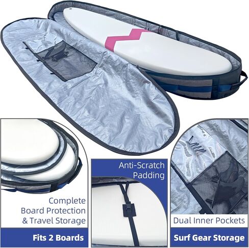 حقيبة سفر لركوب الأمواج بطول 8 أقدام، حقيبة مزدوجة متينة لركوب الأمواج 1680D مع حماية 360 درجة، سقف السيارة وخط الطيران جاهز لألواح ركوب الأمواج 6'0/6'6/7'0/7'6/8'0 (بحد أقصى 24 بوصة) in Kuwait