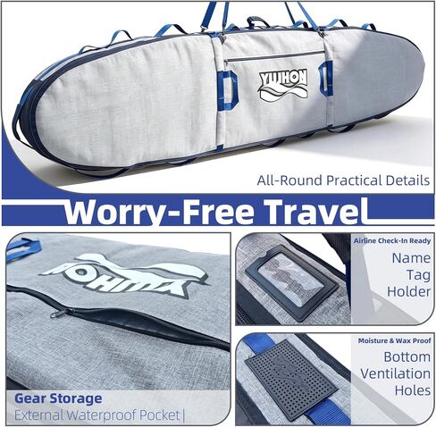 حقيبة سفر لركوب الأمواج بطول 8 أقدام، حقيبة مزدوجة متينة لركوب الأمواج 1680D مع حماية 360 درجة، سقف السيارة وخط الطيران جاهز لألواح ركوب الأمواج 6'0/6'6/7'0/7'6/8'0 (بحد أقصى 24 بوصة) in Kuwait