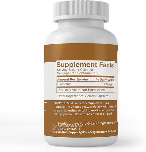 Pure Original Ingredients Bromelain, (100 Capsules) Always Pure, No Additives or Fillers, Lab Verified in Saudi Arabia
