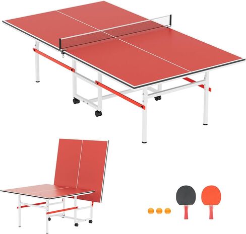 طاولة بينج بونج للاستخدام الداخلي/الخارجي، طاولة تنس طاولة متوسطة الحجم قابلة للطي مقاس 8 × 4 أقدام مع شبكة، ومجاديف تنس طاولة و3 كرات - سهلة التجميع - جودة البطولة - مثالية لغرف الألعاب العائلية in Kuwait