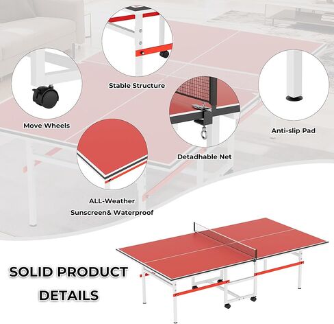 طاولة بينج بونج للاستخدام الداخلي/الخارجي، طاولة تنس طاولة متوسطة الحجم قابلة للطي مقاس 8 × 4 أقدام مع شبكة، ومجاديف تنس طاولة و3 كرات - سهلة التجميع - جودة البطولة - مثالية لغرف الألعاب العائلية in Kuwait