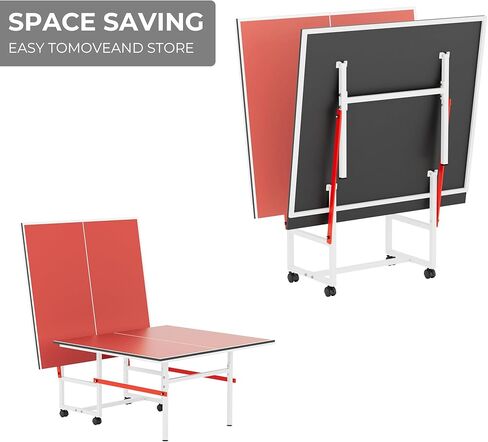 طاولة بينج بونج للاستخدام الداخلي/الخارجي، طاولة تنس طاولة متوسطة الحجم قابلة للطي مقاس 8 × 4 أقدام مع شبكة، ومجاديف تنس طاولة و3 كرات - سهلة التجميع - جودة البطولة - مثالية لغرف الألعاب العائلية in Kuwait