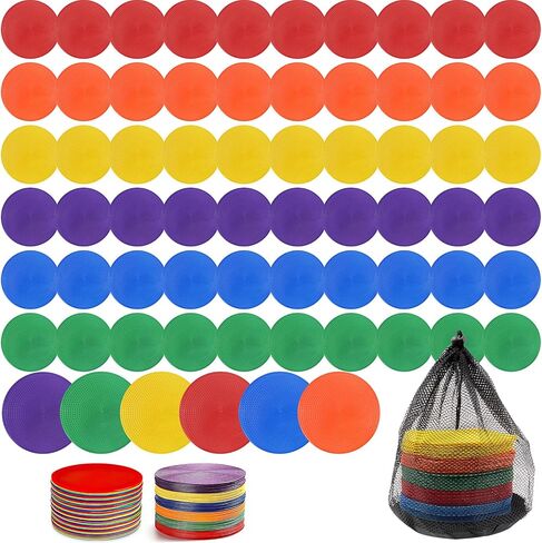 60 Pack Poly Spot Markers with Bag,6 Inch Non-Slip Rubber Floor Dots for PE Gym Classes, Classroom Games, Soccer & Basketball Agility Training,Bright Color Agility Markers in Saudi Arabia