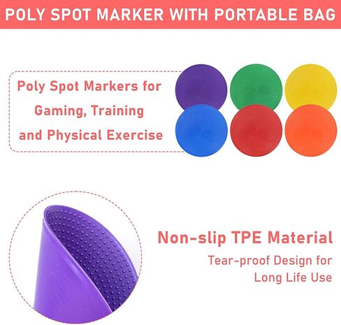 60 Pack Poly Spot Markers with Bag,6 Inch Non-Slip Rubber Floor Dots for PE Gym Classes, Classroom Games, Soccer & Basketball Agility Training,Bright Color Agility Markers in Saudi Arabia