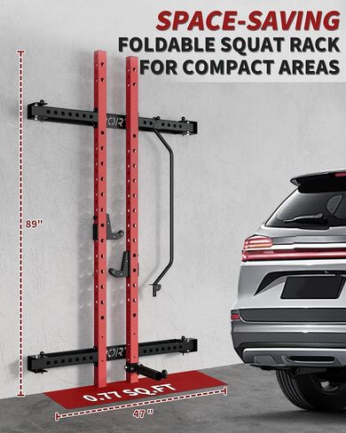 PeakPursuit Folding Wall Mounted Squat Rack – 2.36" x 2.36" Power Rack for Home Gym, 1000 LBS Heavy-Duty with Pull-Up Bar, J-Hooks & Landmine Attachment – Space-Saving Strength Training Station in Saudi Arabia