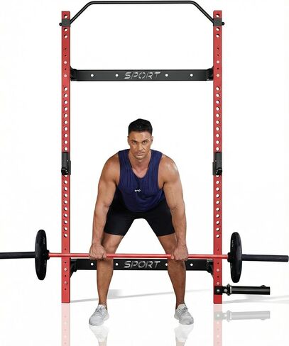PeakPursuit Folding Wall Mounted Squat Rack – 2.36" x 2.36" Power Rack for Home Gym, 1000 LBS Heavy-Duty with Pull-Up Bar, J-Hooks & Landmine Attachment – Space-Saving Strength Training Station in Saudi Arabia