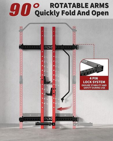 PeakPursuit Folding Wall Mounted Squat Rack – 2.36" x 2.36" Power Rack for Home Gym, 1000 LBS Heavy-Duty with Pull-Up Bar, J-Hooks & Landmine Attachment – Space-Saving Strength Training Station in Saudi Arabia
