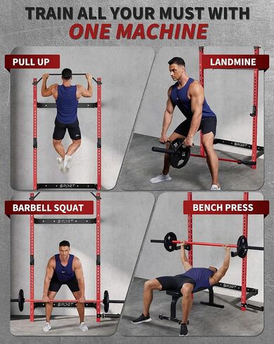 PeakPursuit Folding Wall Mounted Squat Rack – 2.36" x 2.36" Power Rack for Home Gym, 1000 LBS Heavy-Duty with Pull-Up Bar, J-Hooks & Landmine Attachment – Space-Saving Strength Training Station in Saudi Arabia