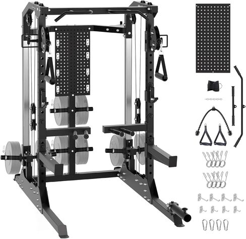 Power Cage, 2000LB Power Rack with Independent Dual Pulley System, Multi-Function Home Gym Workout Machine for Stability & Strength Training in Kuwait