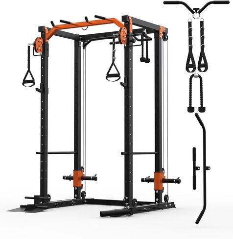 Power Cage for Home Gym, 2000LBS Power Rack with Cable Crossover and Dual Independent Pulley System, Squat Rack with LAT Pull Down System, Workout Cage for for Full Body Training in Saudi Arabia