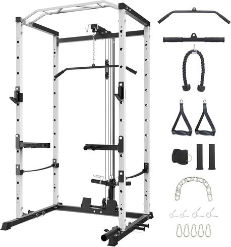 Power Cage with LAT Pulldown, 1600LBS Multi-Functional Home Gym Squat Rack with Cable Pulley System, Dip Bars & Landmine Attachment in Saudi Arabia