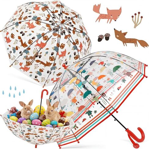 Fabbay 2 Pcs Kids Clear Bubble Umbrella Unicorn with Easy Grip Curved Handle Transparent Bubble Umbrella for Toddler Girls(Dots) in Kuwait
