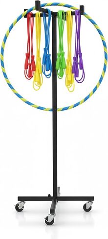 ASIEIT 4 عجلات معدنية متنقلة لحبل القفز على شكل شجرة ارتفاع 120 سم/46.8 بوصة عربة حلقية قائمة بذاتها عربة تخزين للرياضة وممارسة غرفة اللعب in Kuwait