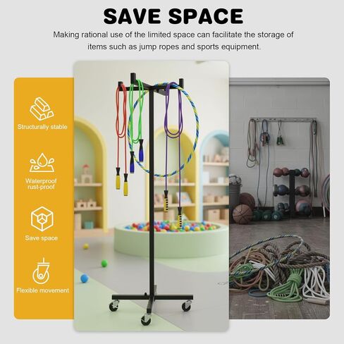 4 Wheeler Ring Trolley Space Saving Metal Mobile Jump Rope Tree Rack Freestanding Hoops Storage Cart High 120CM/46.8in for Gym Exercising Gymnastics Training in Kuwait