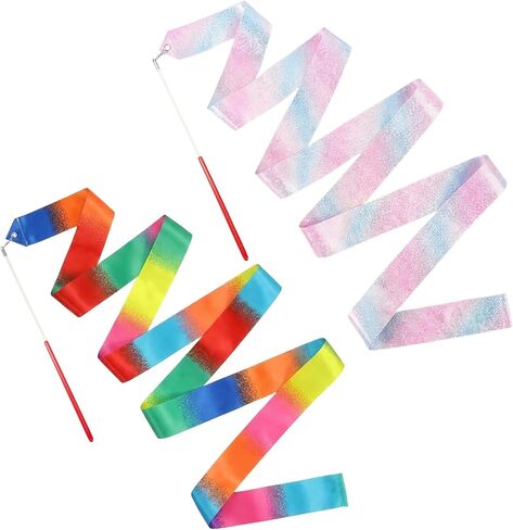 HZMM 2 PCS Dance Ribbon Streamers 78.7 Inch, Rhythmic Gymnastics Ribbon Wand for Ballet Dance Training & Performance, Twirling Artistic Dance Streamer with Sparkling Stars & Gradient Colors in Kuwait