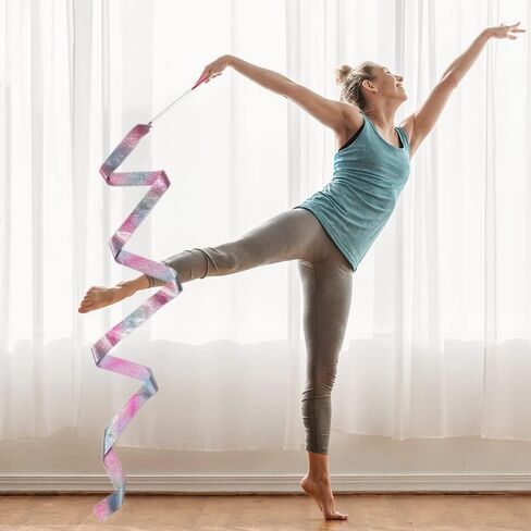 HZMM 2 PCS Dance Ribbon Streamers 78.7 Inch, Rhythmic Gymnastics Ribbon Wand for Ballet Dance Training & Performance, Twirling Artistic Dance Streamer with Sparkling Stars & Gradient Colors in Kuwait