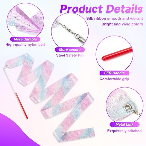 HZMM 2 PCS Dance Ribbon Streamers 78.7 Inch, Rhythmic Gymnastics Ribbon Wand for Ballet Dance Training & Performance, Twirling Artistic Dance Streamer with Sparkling Stars & Gradient Colors in Kuwait